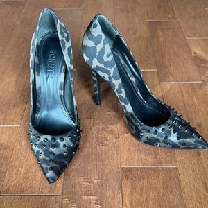 Rare SCHUTZ Leopard-Print Studded Pointed Toe Pumps - Brown/Black multicolor 6.5